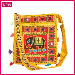 Large Canvas Hobo Crossbody Messenger Bag with Elephant Design